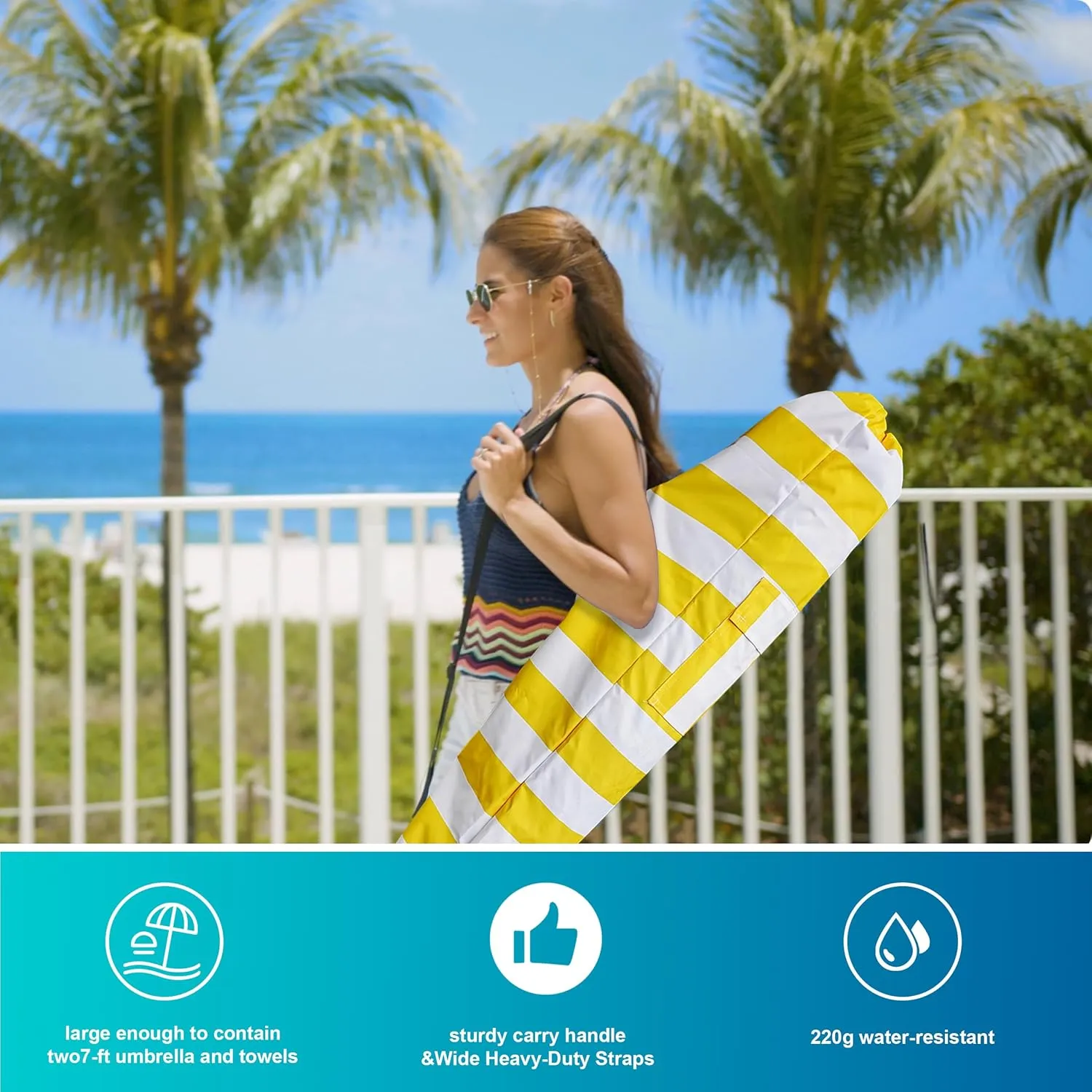 AMMSUN Commercial Grade Heavy Duty Beach Umbrella Carry Bag for storage of Beach & Patio Umbrellas,Universal Foldable Umbrella Bag, Fits Most Outdoor Umbrellas, Capri Yellow Stripe