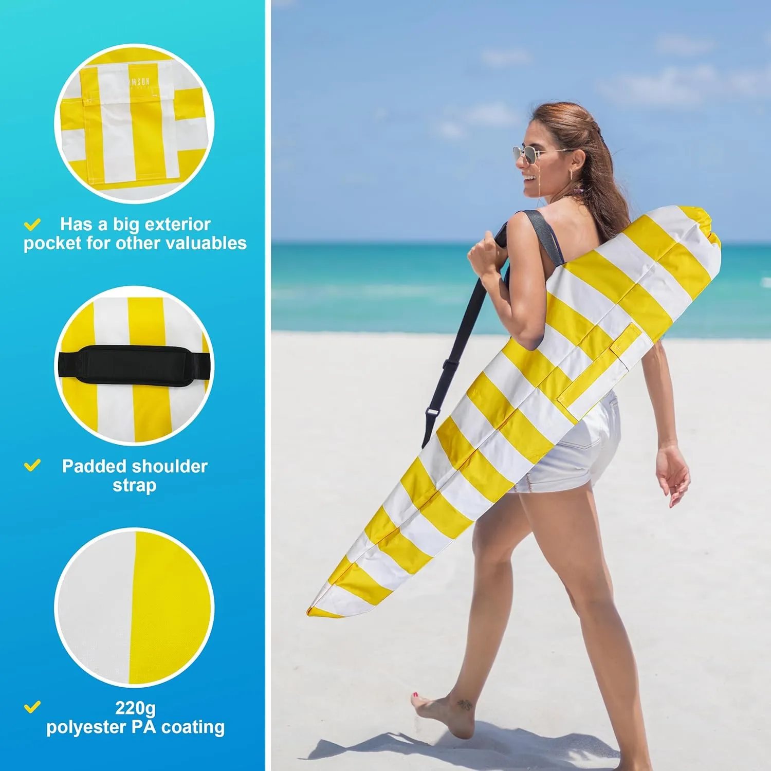 AMMSUN Commercial Grade Heavy Duty Beach Umbrella Carry Bag for storage of Beach & Patio Umbrellas,Universal Foldable Umbrella Bag, Fits Most Outdoor Umbrellas, Capri Yellow Stripe