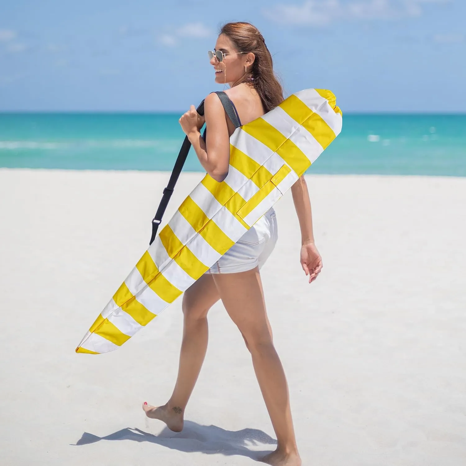 AMMSUN Commercial Grade Heavy Duty Beach Umbrella Carry Bag for storage of Beach & Patio Umbrellas,Universal Foldable Umbrella Bag, Fits Most Outdoor Umbrellas, Capri Yellow Stripe