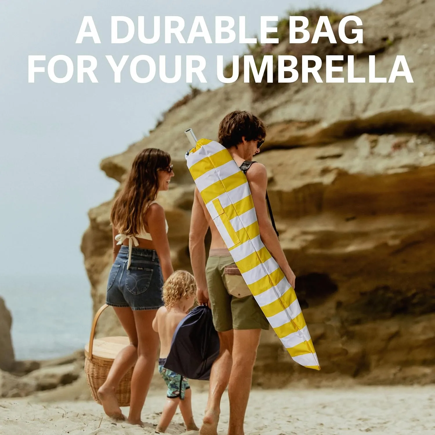 AMMSUN Commercial Grade Heavy Duty Beach Umbrella Carry Bag for storage of Beach & Patio Umbrellas,Universal Foldable Umbrella Bag, Fits Most Outdoor Umbrellas, Capri Yellow Stripe