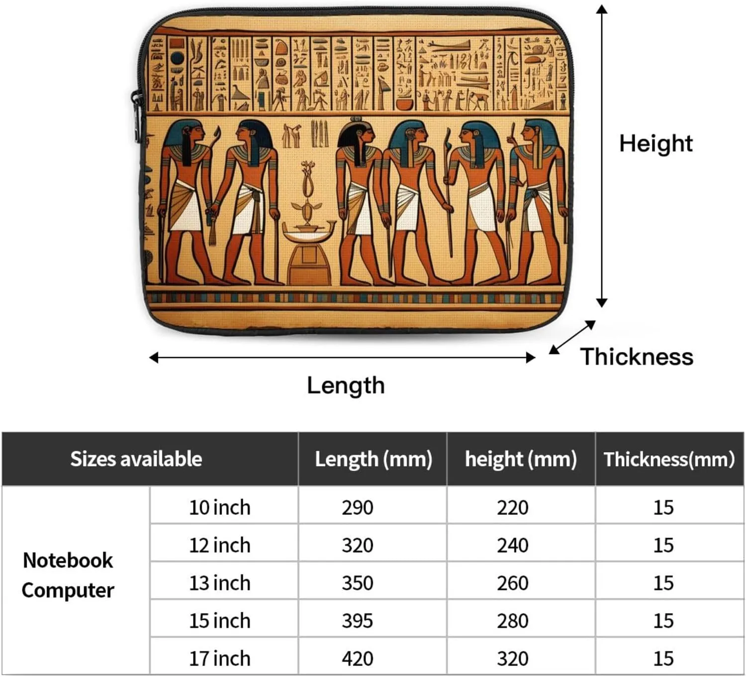 Ancient Egyptian Hieroglyph Pattern Portable Laptop Sleeve Case - Shockproof Portable Laptop Sleeve Bag 17 inch for Men and Women Business Travel, Office Daily Use