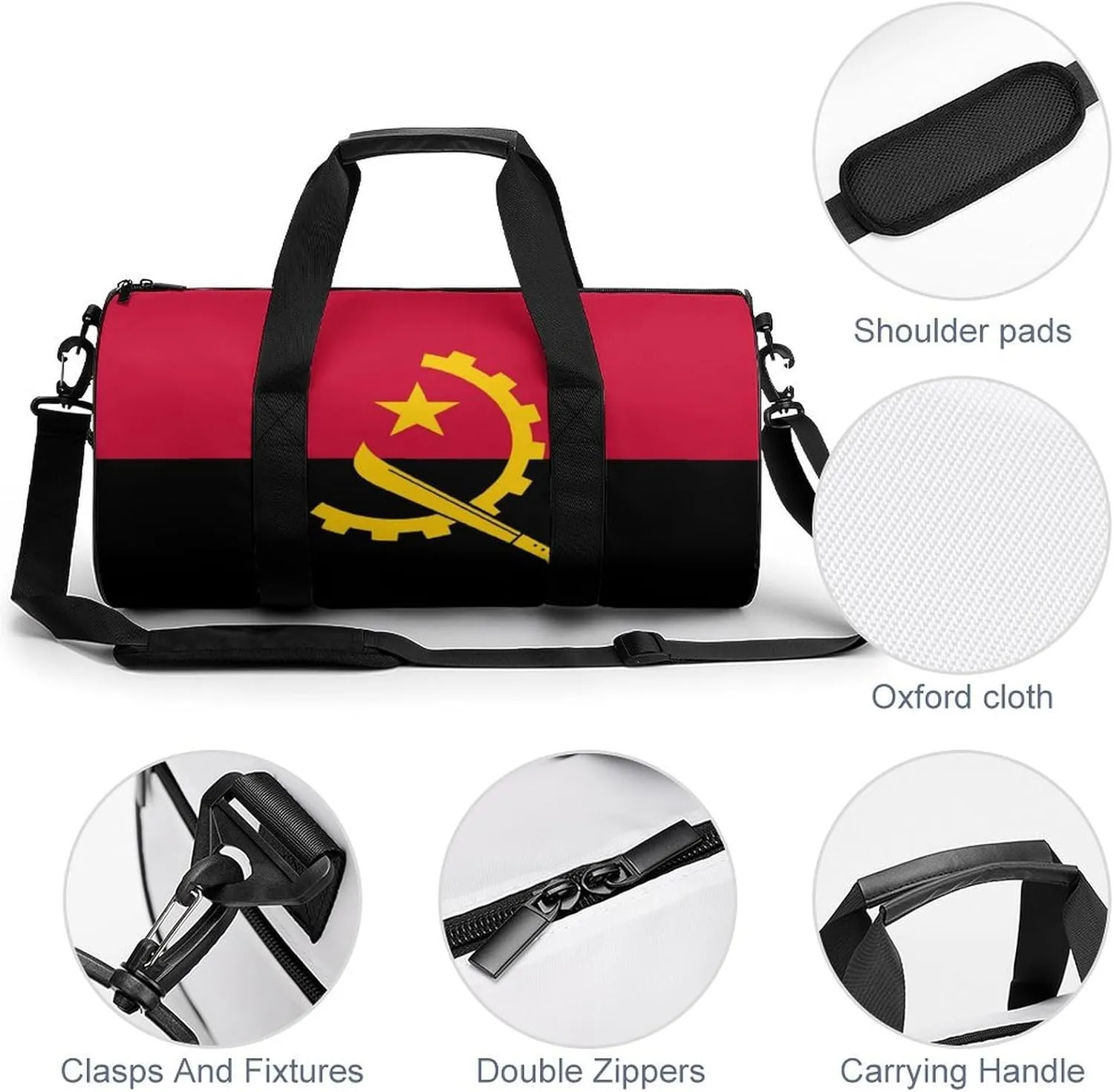 Angola Flag Large Capacity Gym Duffel Bag for Men Women Dry Wet Separation Travel Overnight