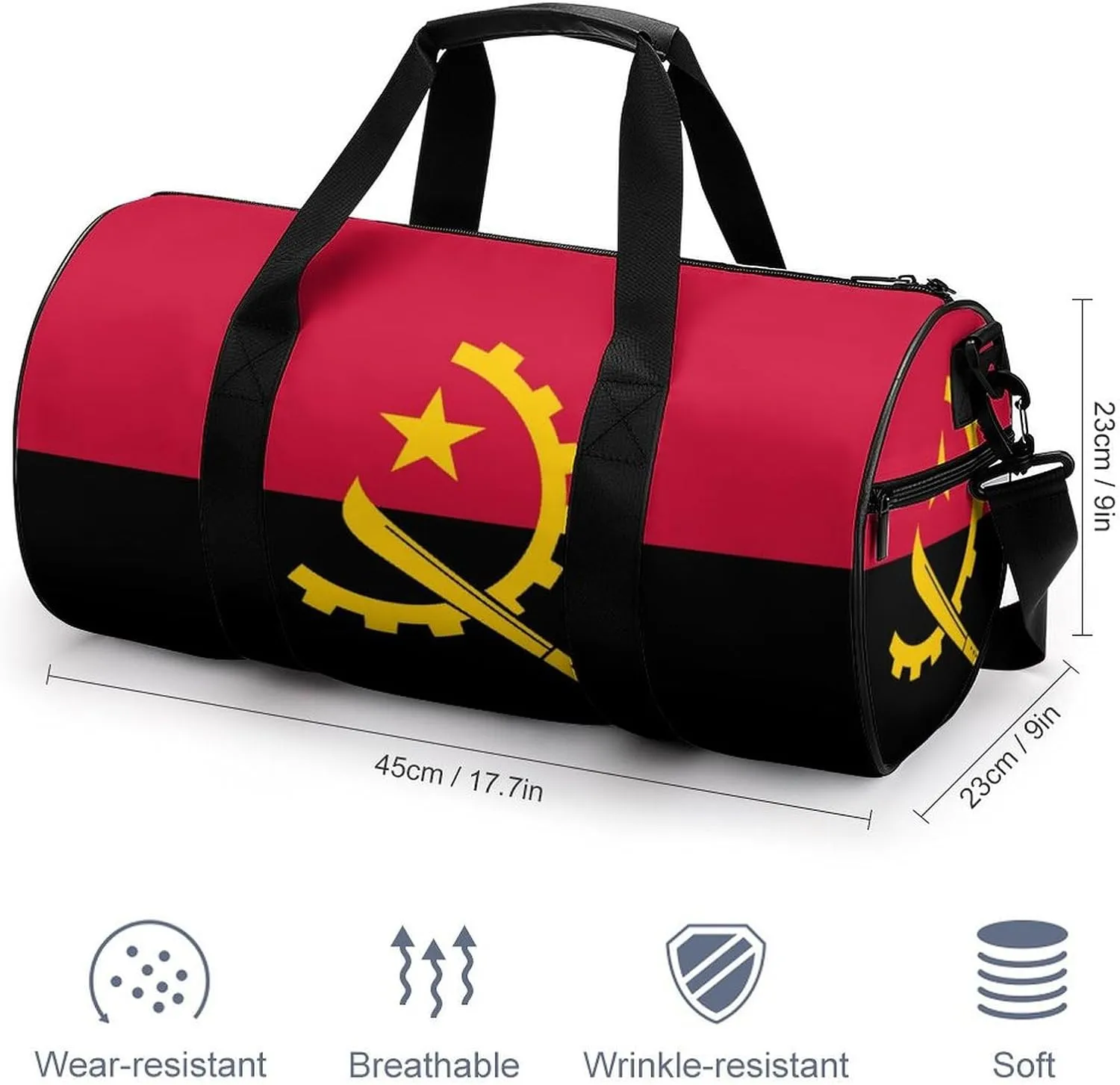Angola Flag Large Capacity Gym Duffel Bag for Men Women Dry Wet Separation Travel Overnight