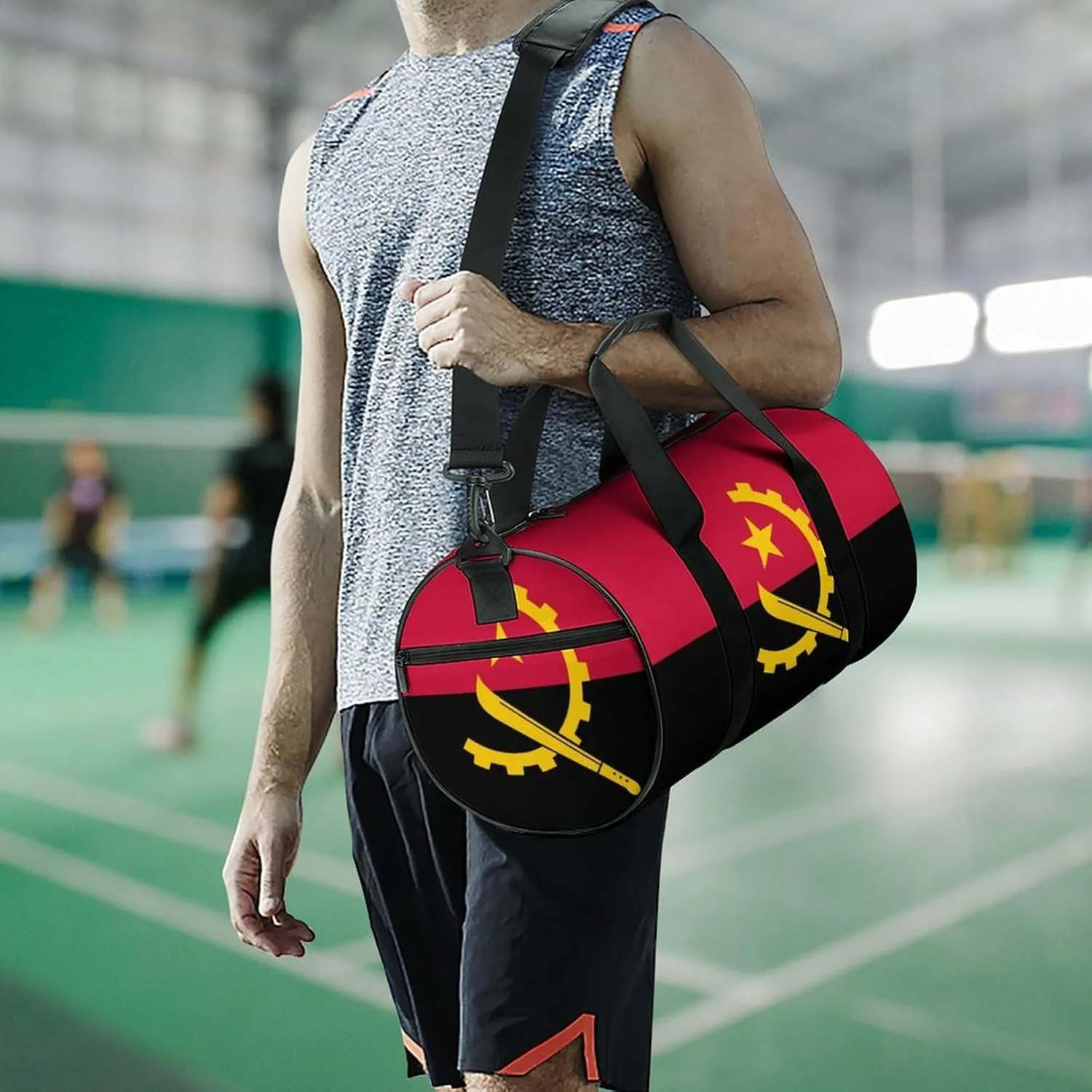 Angola Flag Large Capacity Gym Duffel Bag for Men Women Dry Wet Separation Travel Overnight