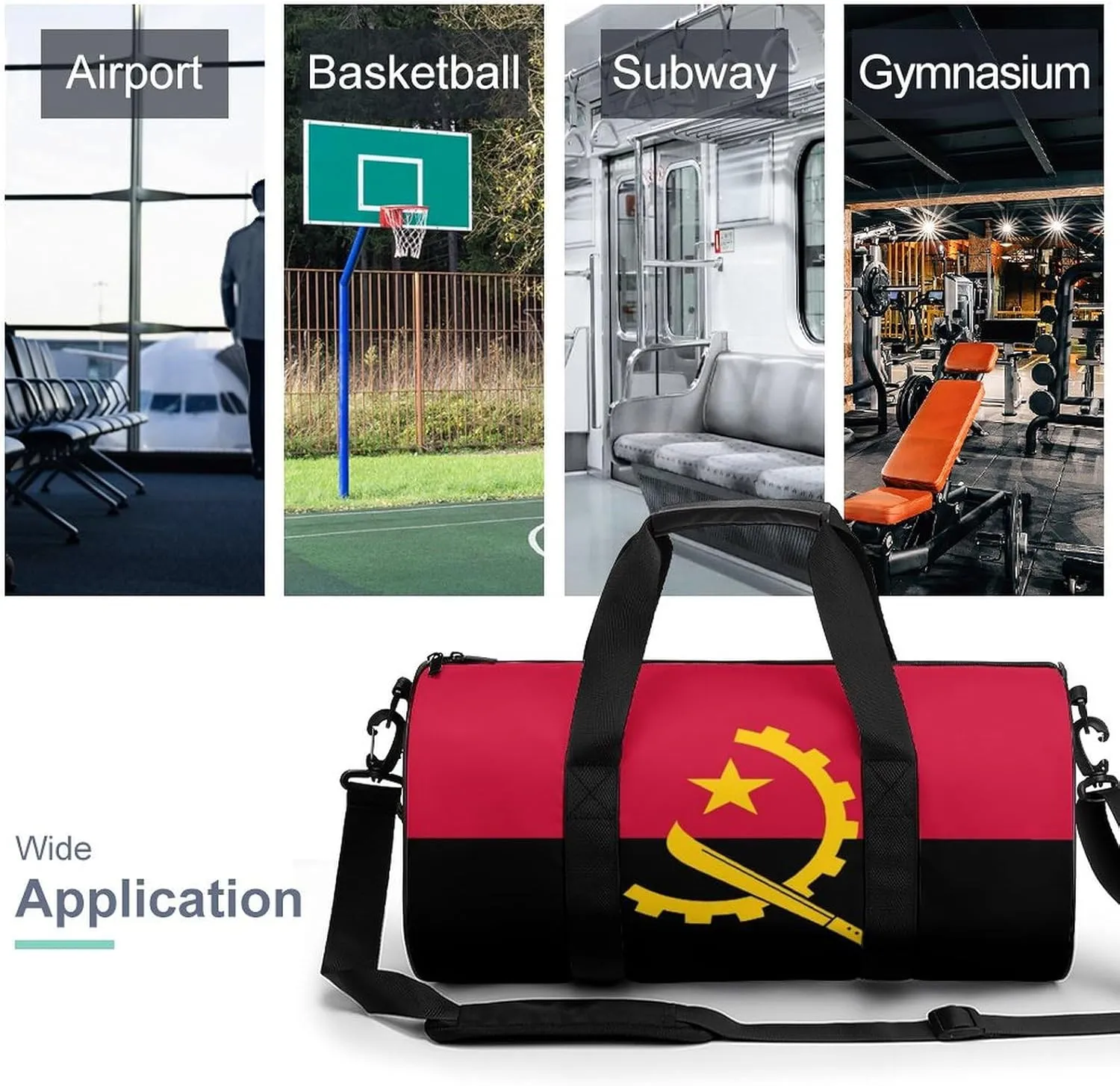 Angola Flag Large Capacity Gym Duffel Bag for Men Women Dry Wet Separation Travel Overnight