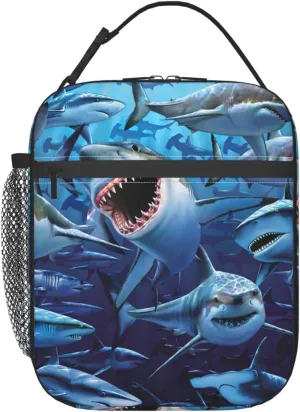 Angry Sharks Reusable Lunch Box Insulation Lunch Bag Containers Tote Handbag Ice Packs For Women Men Teens Girls
