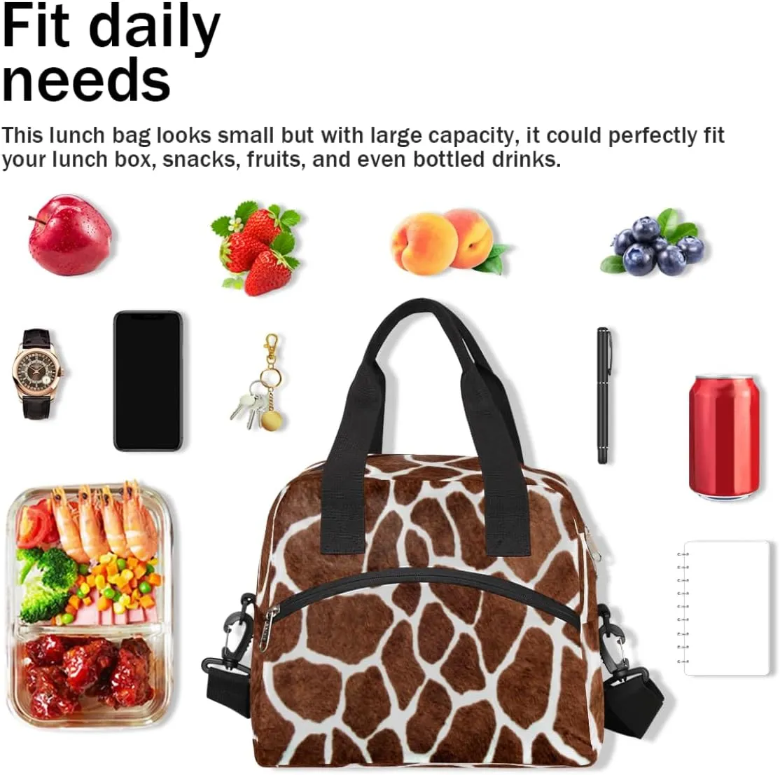 Animal Giraffe Skin Print Insulated Lunch Bag for Women Men Reusable Lunch Box Cooler Bag Large Leakproof Lunch Tote with Adjustable Shoulder Strap for Adult Work Picnic Camping Beach Office