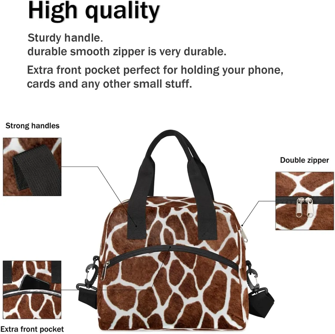 Animal Giraffe Skin Print Insulated Lunch Bag for Women Men Reusable Lunch Box Cooler Bag Large Leakproof Lunch Tote with Adjustable Shoulder Strap for Adult Work Picnic Camping Beach Office