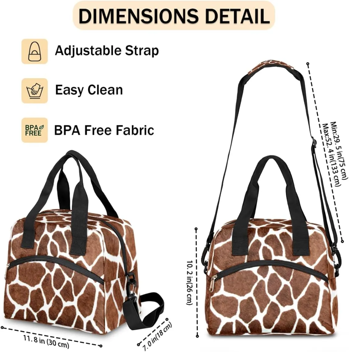 Animal Giraffe Skin Print Insulated Lunch Bag for Women Men Reusable Lunch Box Cooler Bag Large Leakproof Lunch Tote with Adjustable Shoulder Strap for Adult Work Picnic Camping Beach Office