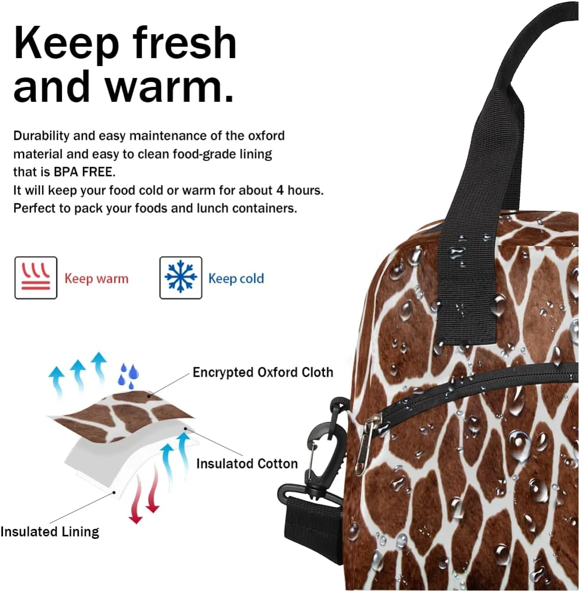 Animal Giraffe Skin Print Insulated Lunch Bag for Women Men Reusable Lunch Box Cooler Bag Large Leakproof Lunch Tote with Adjustable Shoulder Strap for Adult Work Picnic Camping Beach Office