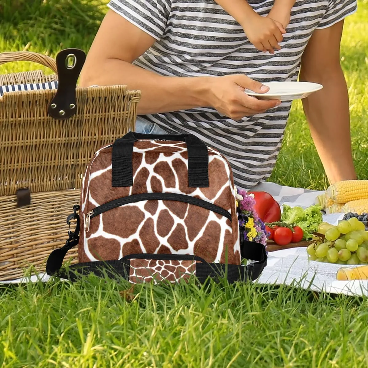 Animal Giraffe Skin Print Insulated Lunch Bag for Women Men Reusable Lunch Box Cooler Bag Large Leakproof Lunch Tote with Adjustable Shoulder Strap for Adult Work Picnic Camping Beach Office