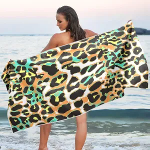 Animal Skin Leopard Cheetah Beach Towels Oversized 71x31in Extra Large Pool Towel with Mesh Storage Bag,Lightweight Sand Free Quick Dry Beach Towel Travel Towel for Swim Bath Yoga Camping Gym
