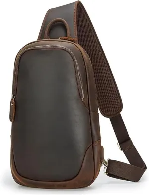 Anti Theft Chest Bag Leather Sling Bag Crossbody Shoulder Bag Chest Pack Daypack for Outdoor Sport Travel