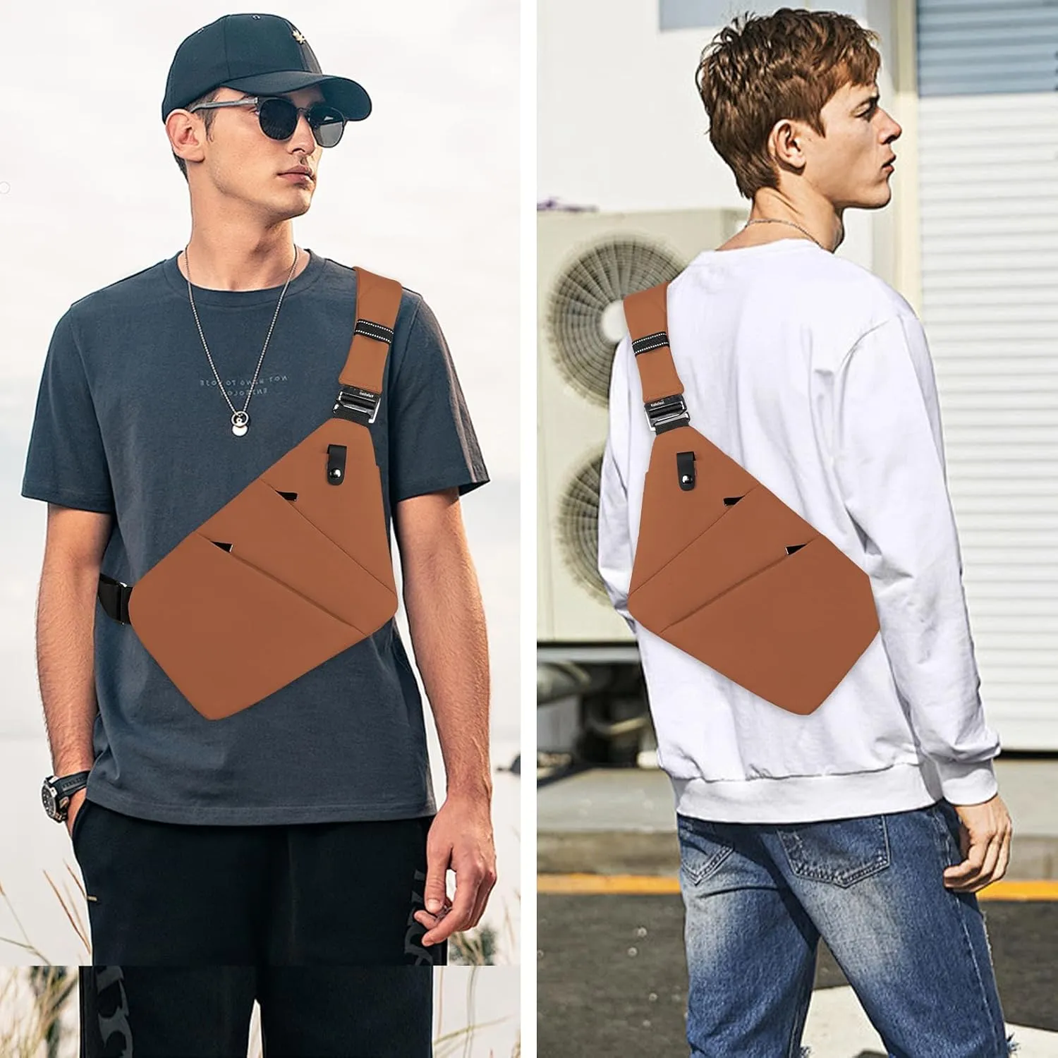 Anti Theft Crossbody Bag,Sling Bag for Women Men,Multi-pocket Chest Shoulder Bag for Travel, Sport, Work