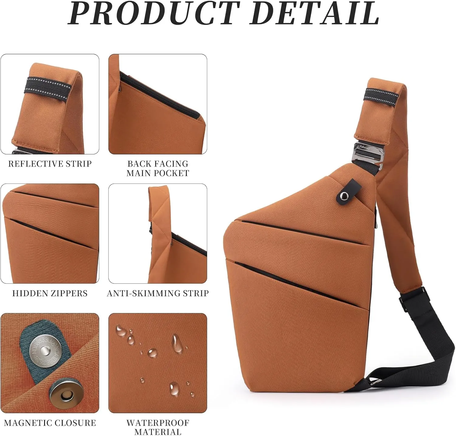 Anti Theft Crossbody Bag,Sling Bag for Women Men,Multi-pocket Chest Shoulder Bag for Travel, Sport, Work