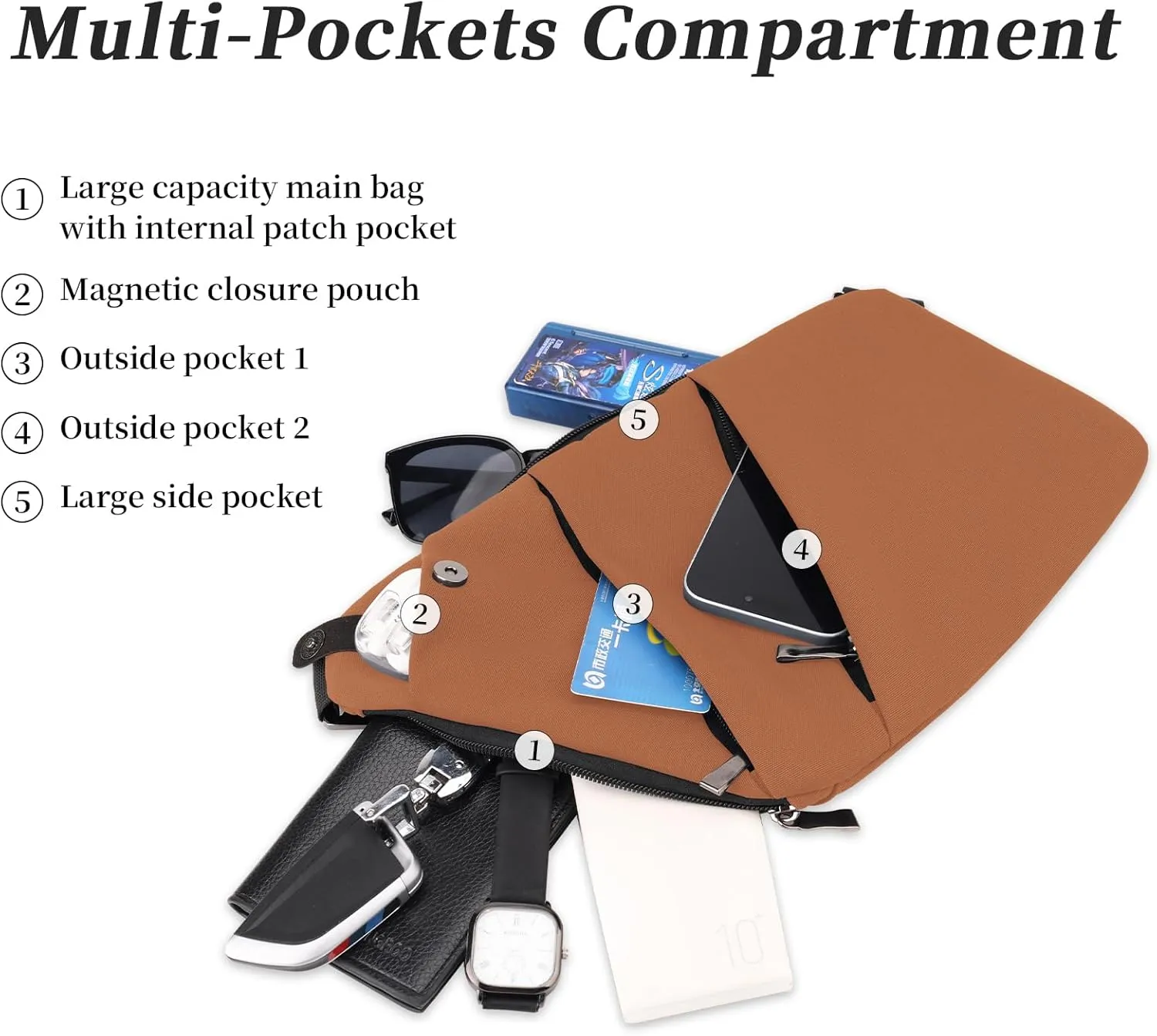 Anti Theft Crossbody Bag,Sling Bag for Women Men,Multi-pocket Chest Shoulder Bag for Travel, Sport, Work