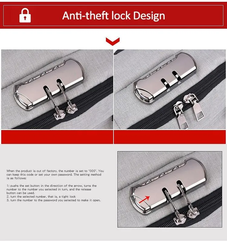 Anti-theft Password Lock Waterproof Backpack with USB Charging