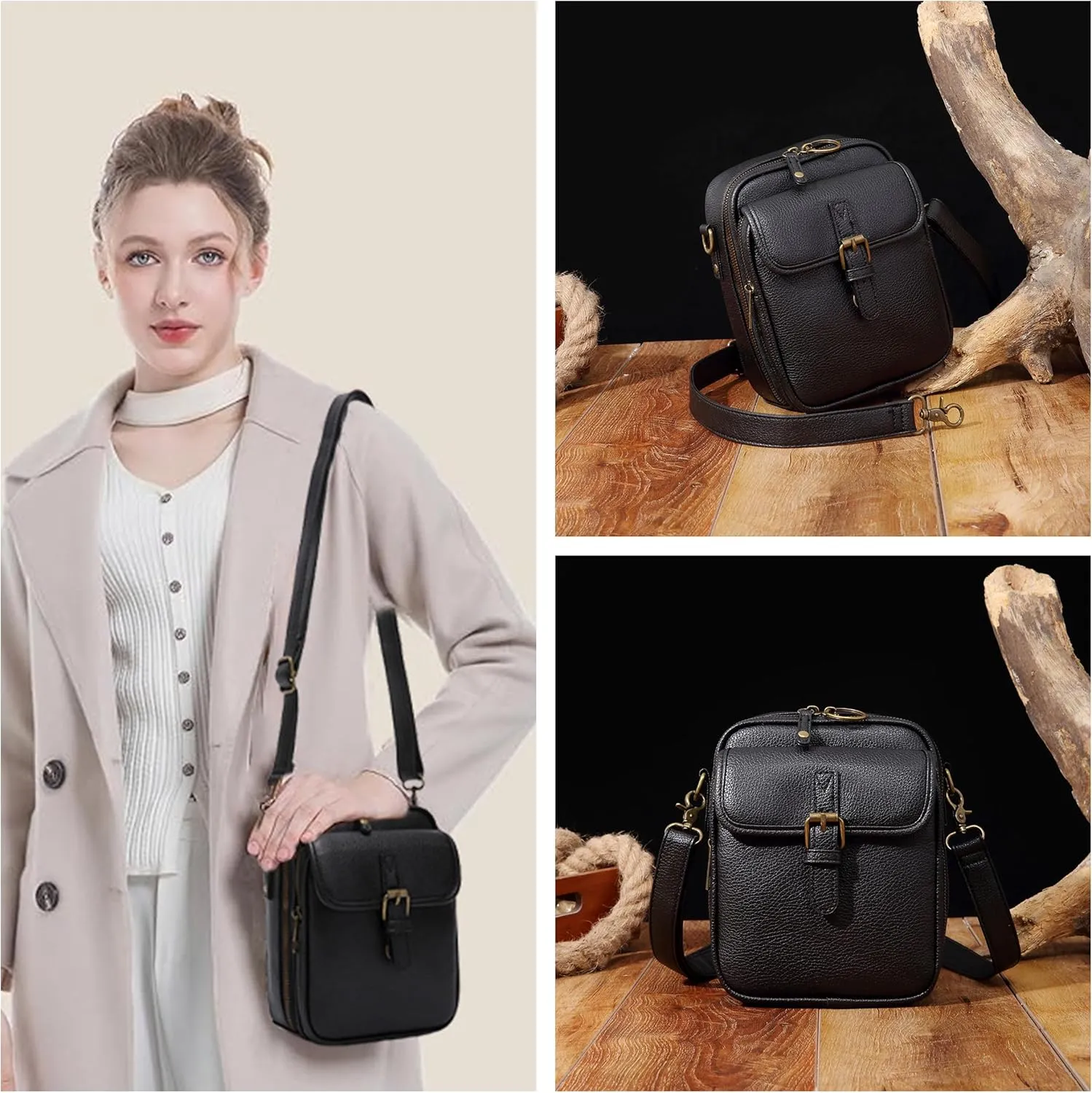 Anti-Theft Retro Design Upgrade Double Layer Large Capacity Mini Messenger Bag With 10 Card Slots and Anti-Theft Zipper