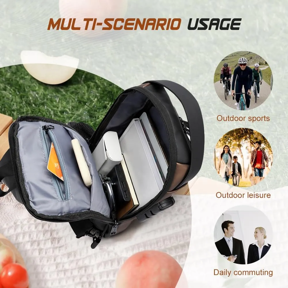 Anti-theft Sling Bag,New Carbon Fiber Anti-theft Sling Bag USB Charging Sport Sling Crossbody Bags For Man Travel (Gray)