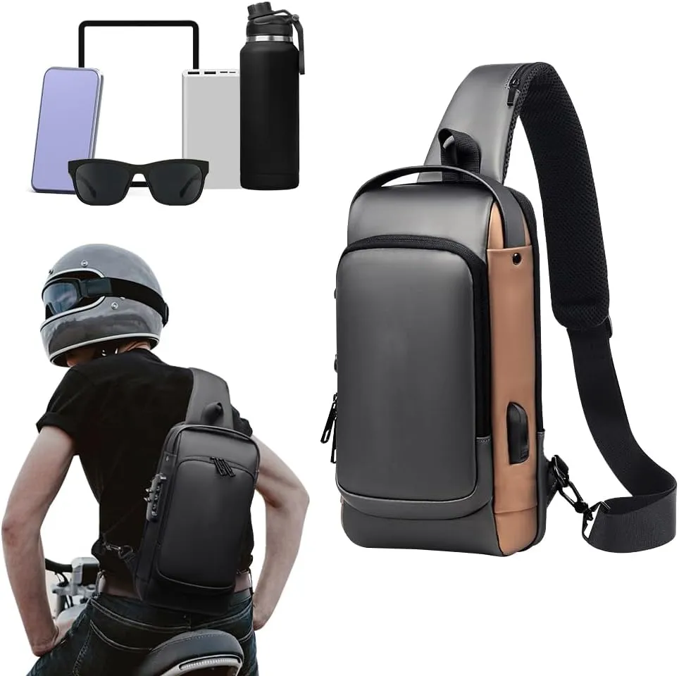 Anti-theft Sling Bag,New Carbon Fiber Anti-theft Sling Bag USB Charging Sport Sling Crossbody Bags For Man Travel (Gray)
