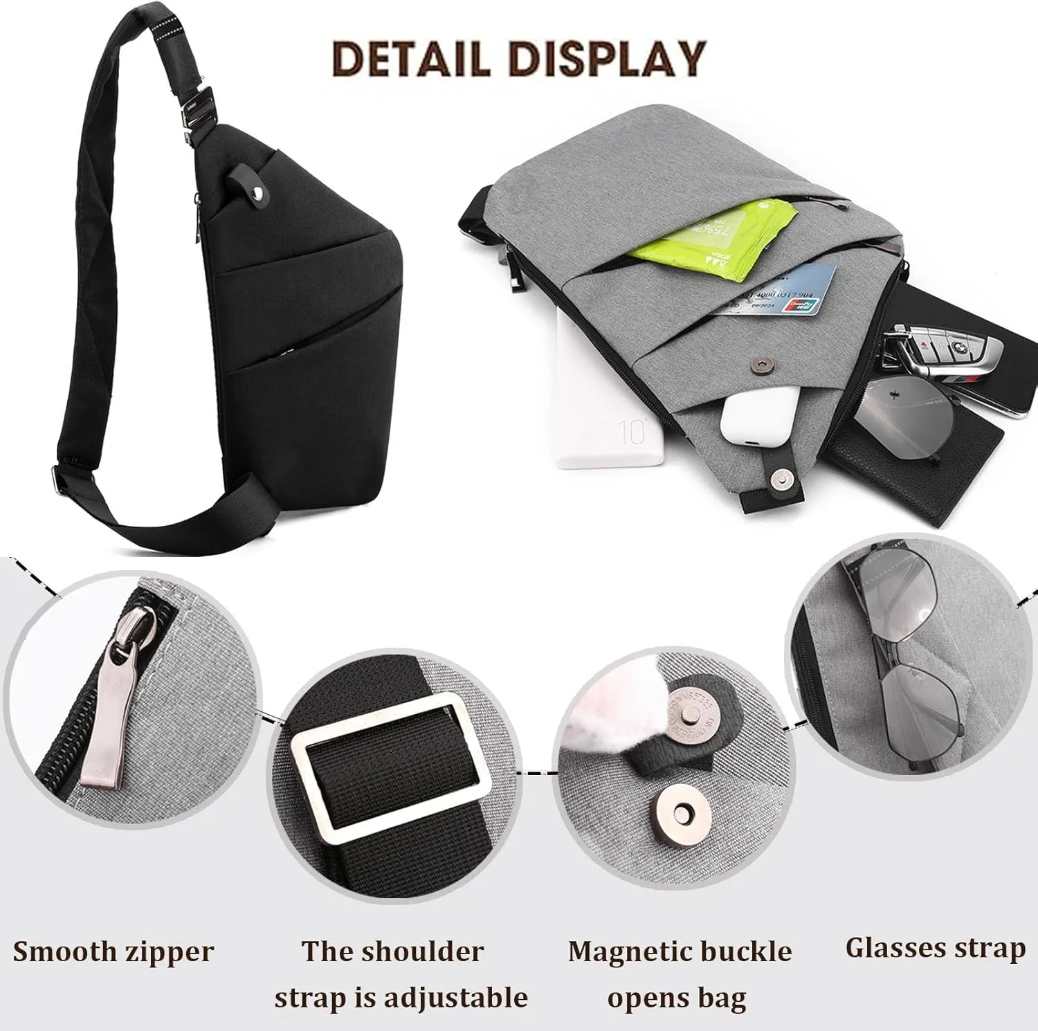 Anti Theft Travel Bag, Travel Purses Anti Theft Safe Slim Sling CrossBody Bag, Personal Flex Bag for Men&Women