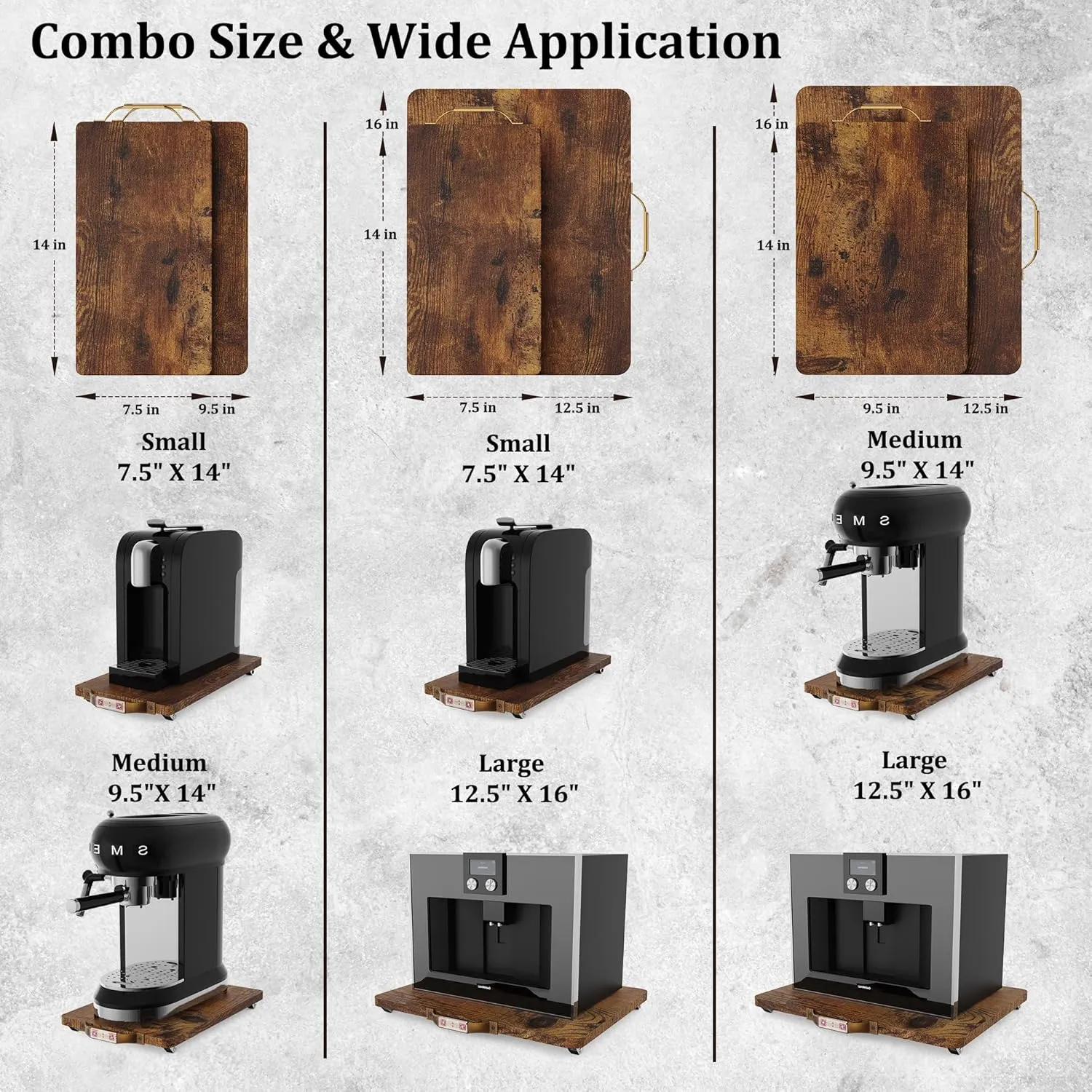 Appliance Sliders, 2 Sets Sliding Trays for Coffee Maker, Appliance Sliders for Kitchen Appliances, Countertop Slider Trays for Coffee Pot, Medium & Large (9.5" X 14" & 12.5" X 16")