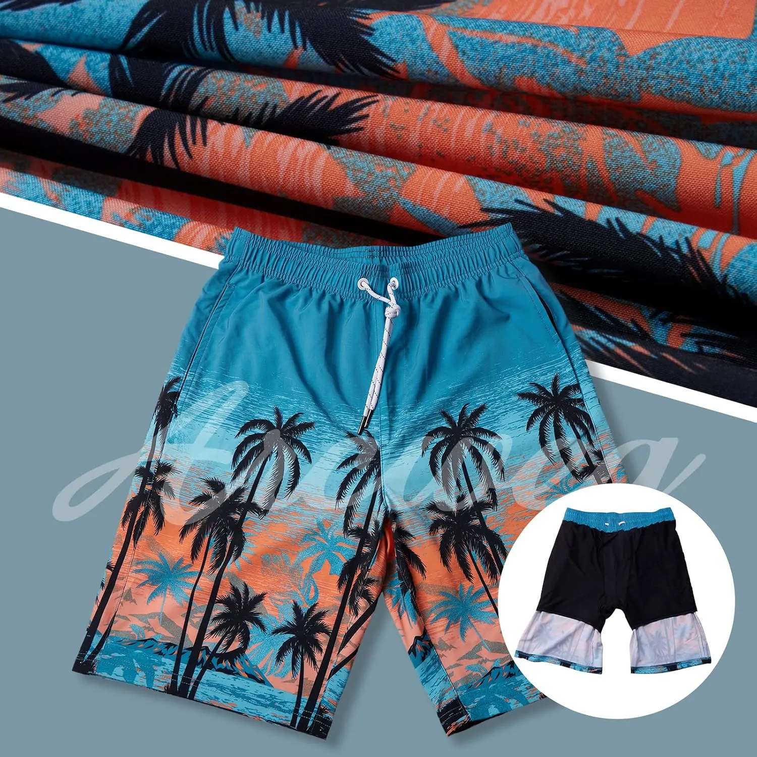 Arcweg Mens Swim Trunks with Compression Liner 2 in 1 9" Swimming Trunks Quick Dry Men's Swimwear for Surfing Summer Beach