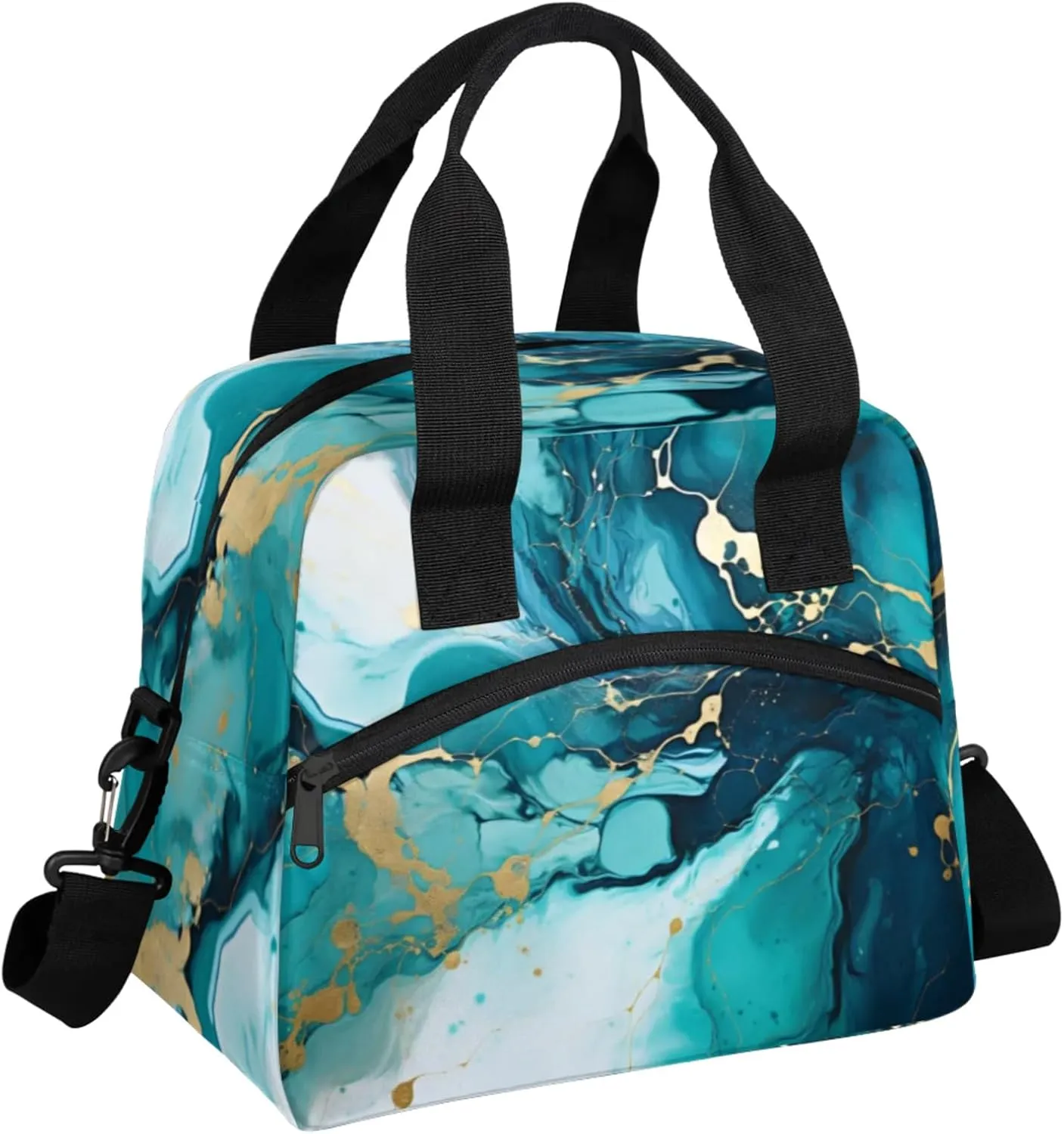 Art and Gold Lunch Bag Reusable Lunch Tote Bag Dynamic Fluid Insulated Thermal Cooler Lunch Box Leakproof Meal Prep Lunch Bags for Women Men Work Travel Outdoor Picnic