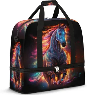Art Horse Print Foldable Travel Duffel Bag Overnight Weekender Bag with Shoes Compartment Sports Gym Bag for Men Women