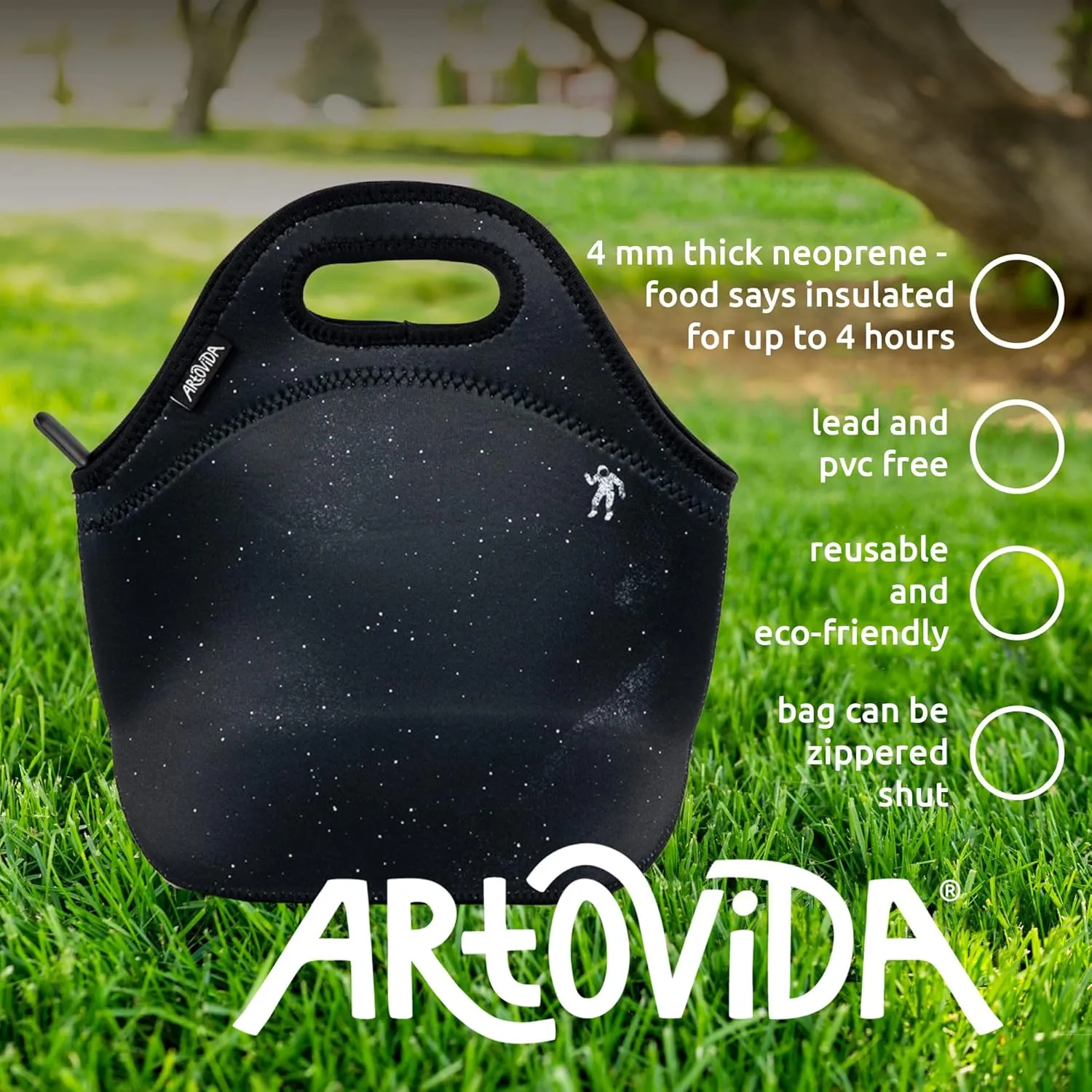 Artists Collective Insulated Neoprene Lunch Bag - Washable Soft Lunch Tote for Work and Picnic - Design by Tobe Fonseca (Brazil) Gravity - Classic