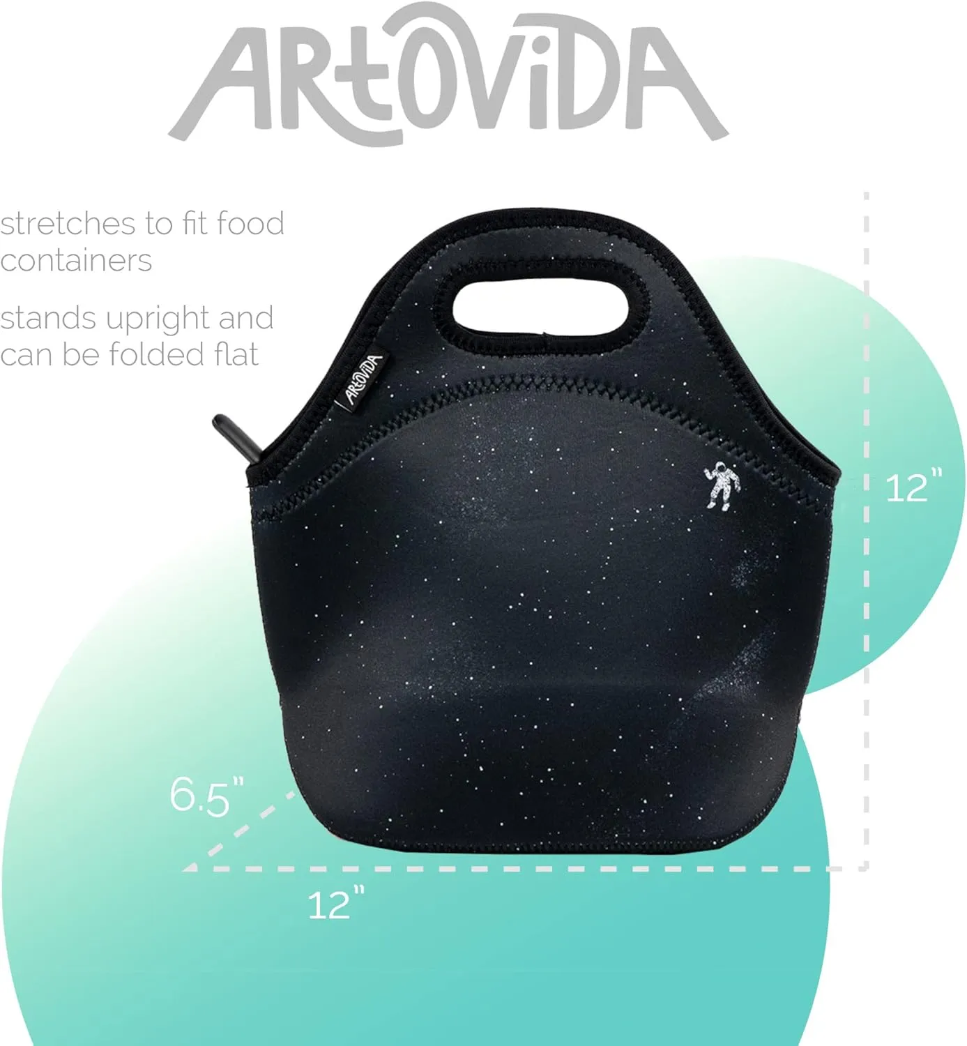 Artists Collective Insulated Neoprene Lunch Bag - Washable Soft Lunch Tote for Work and Picnic - Design by Tobe Fonseca (Brazil) Gravity - Classic