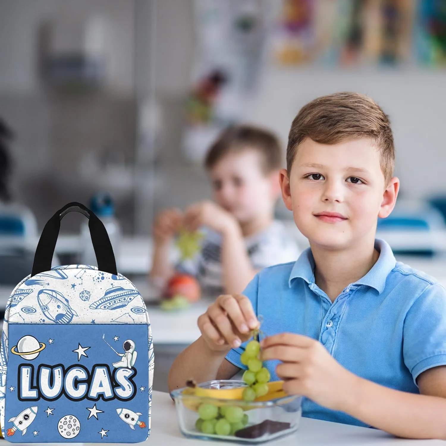 Artsadd Custom Kids Backpack for Boys Personalized School Backpack with Kid's Lunch Box Back to School Supplies for Kids Space BackPack for Primary School Students Children Travel Bookbag for School