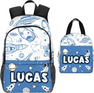 Artsadd Custom Kids Backpack for Boys Personalized School Backpack with Kid's Lunch Box Back to School Supplies for Kids Space BackPack for Primary School Students Children Travel Bookbag for School