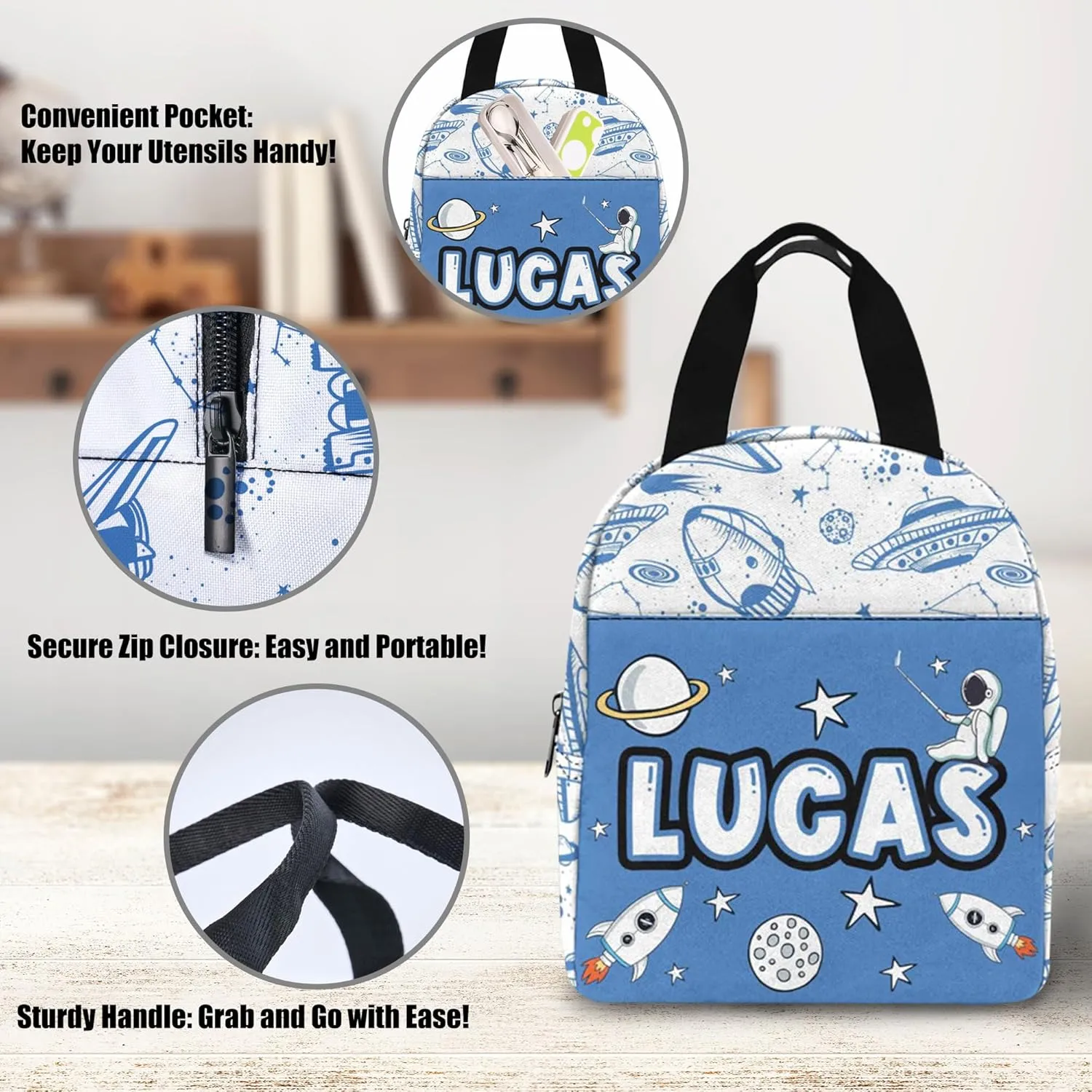 Artsadd Custom Kids Backpack for Boys Personalized School Backpack with Kid's Lunch Box Back to School Supplies for Kids Space BackPack for Primary School Students Children Travel Bookbag for School