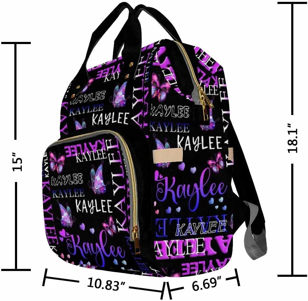 Artsadd Custom Name Diaper Bag Mommy Nappy Bags, Personalized Gradient Purple Love Handbags Large Capacity Multi-Function Nursing Bags for Outdoor Shopping Travel