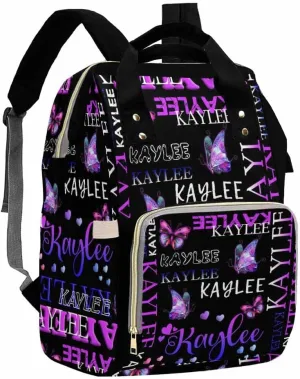 Artsadd Custom Name Diaper Bag Mommy Nappy Bags, Personalized Gradient Purple Love Handbags Large Capacity Multi-Function Nursing Bags for Outdoor Shopping Travel