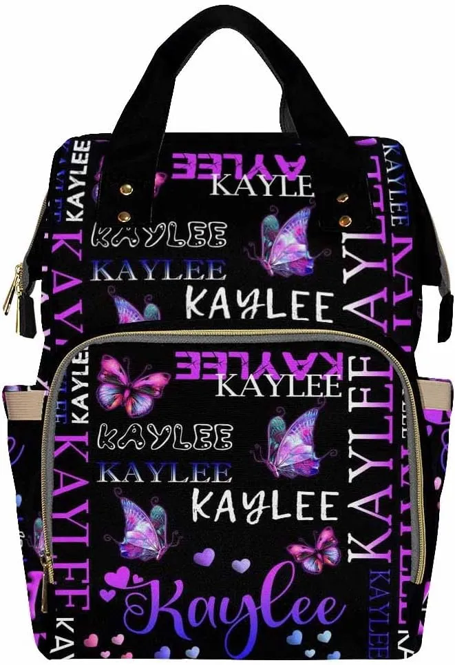 Artsadd Custom Name Diaper Bag Mommy Nappy Bags, Personalized Gradient Purple Love Handbags Large Capacity Multi-Function Nursing Bags for Outdoor Shopping Travel