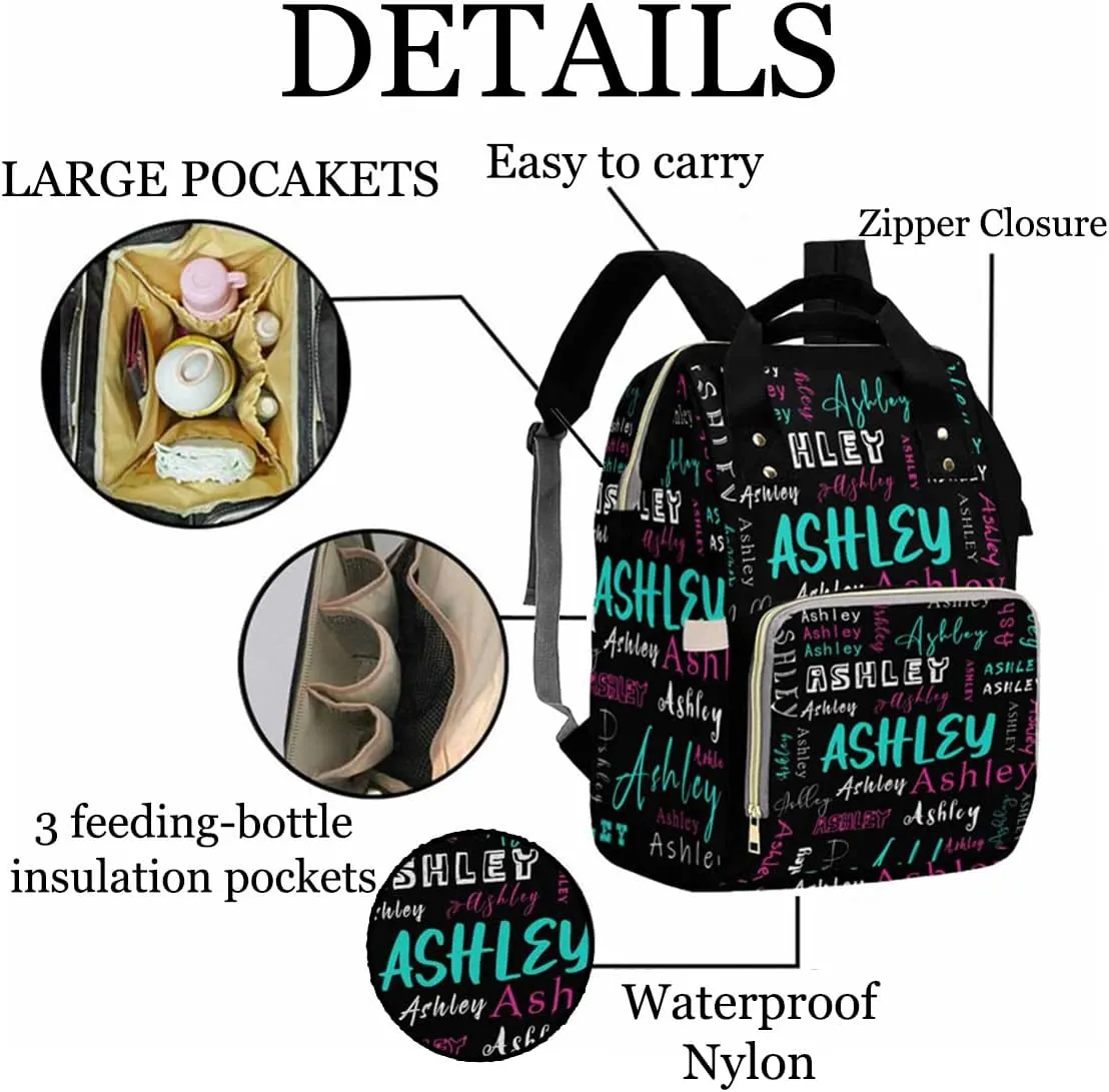 Artsadd Custom Name Diaper Bag Mommy Nappy Bags, Personalized Gradient Purple Love Handbags Large Capacity Multi-Function Nursing Bags for Outdoor Shopping Travel