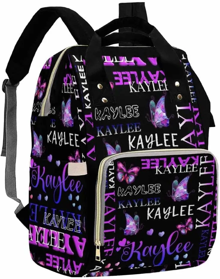 Artsadd Custom Name Diaper Bag Mommy Nappy Bags, Personalized Gradient Purple Love Handbags Large Capacity Multi-Function Nursing Bags for Outdoor Shopping Travel