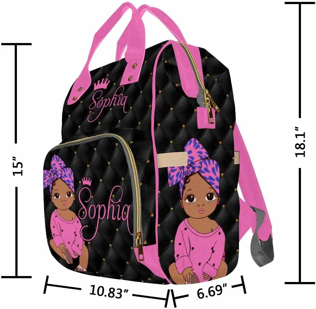 Artsadd Custom Name Diaper Bag Mommy Nappy Bags, Personalized Pink Crown Dots Handbags Large Capacity Multi-Function Nursing Bags for Outdoor Shopping Travel