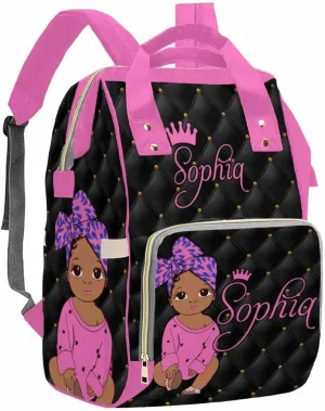 Artsadd Custom Name Diaper Bag Mommy Nappy Bags, Personalized Pink Crown Dots Handbags Large Capacity Multi-Function Nursing Bags for Outdoor Shopping Travel