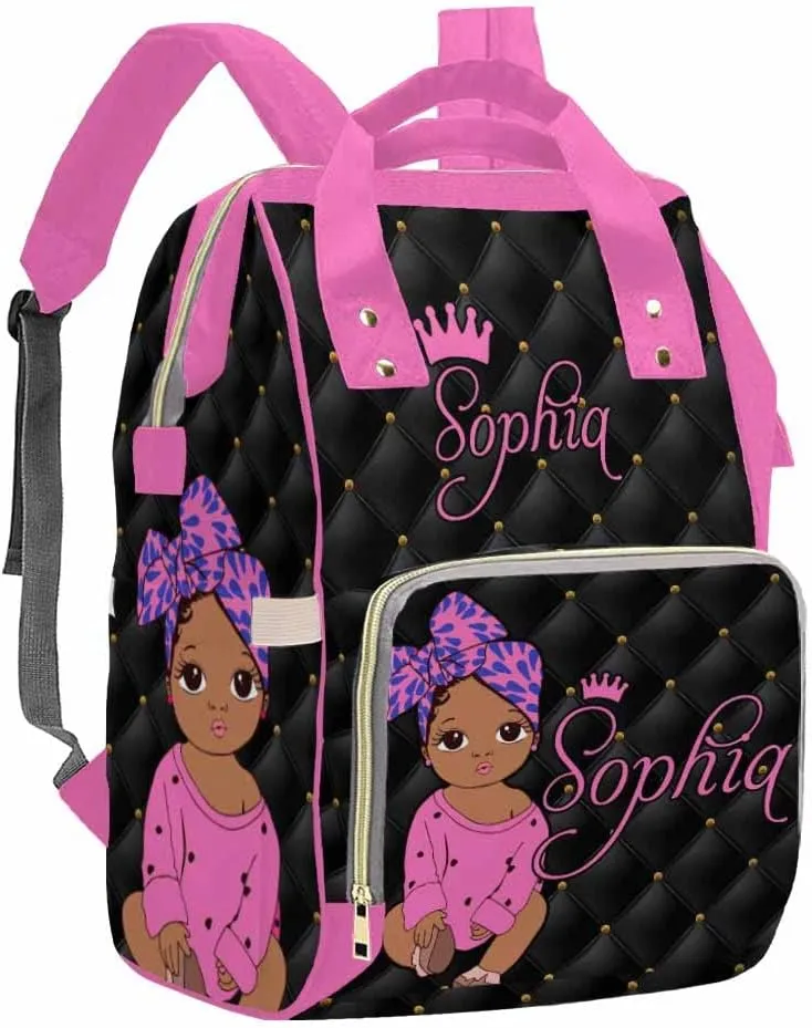 Artsadd Custom Name Diaper Bag Mommy Nappy Bags, Personalized Pink Crown Dots Handbags Large Capacity Multi-Function Nursing Bags for Outdoor Shopping Travel
