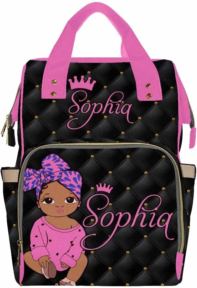 Artsadd Custom Name Diaper Bag Mommy Nappy Bags, Personalized Pink Crown Dots Handbags Large Capacity Multi-Function Nursing Bags for Outdoor Shopping Travel