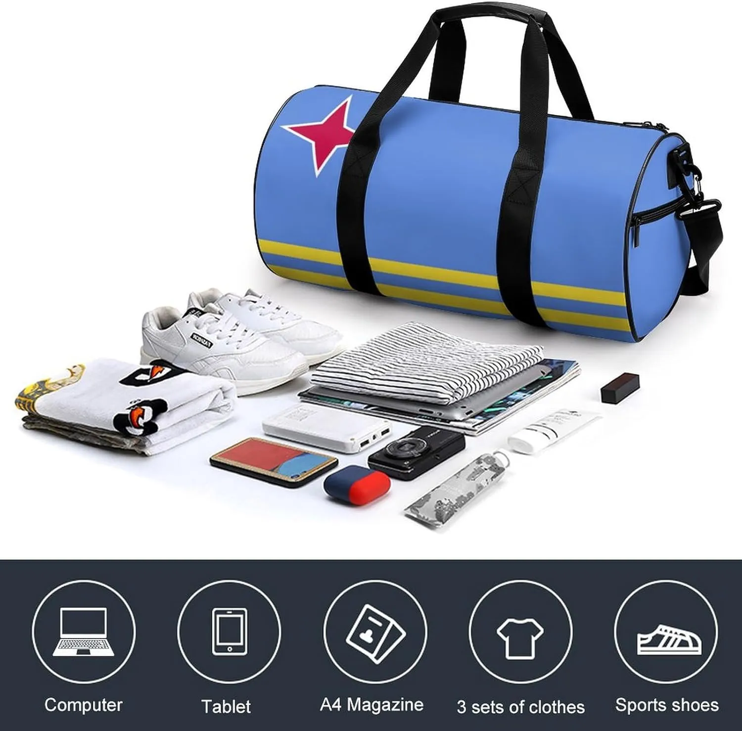 Aruba Flag Sports Gym Bag for Boys Girls with Wet Pocket Travel Duffel Tote