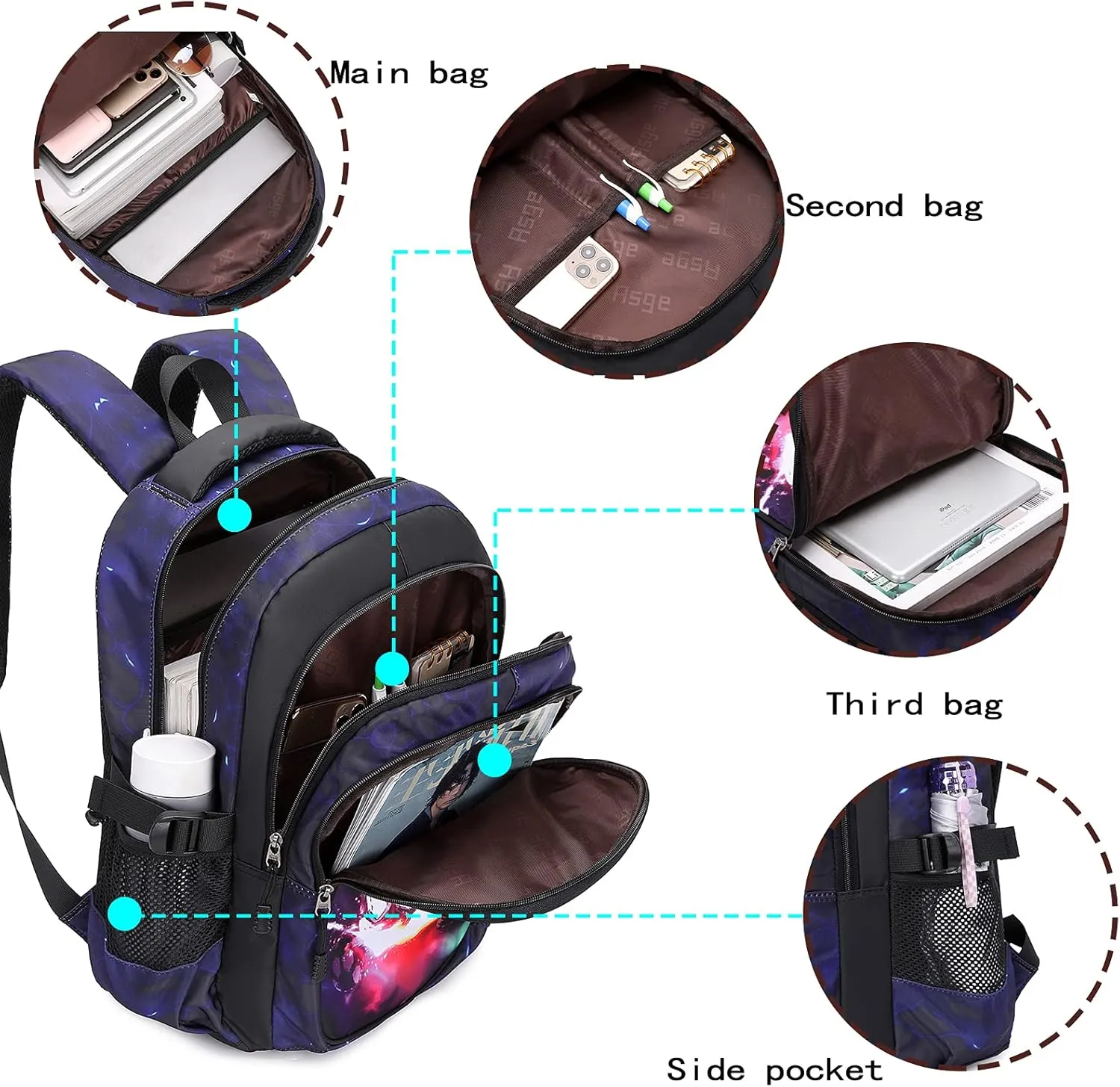 Asge Backpack for School Boys Backpacks for Kids Camo Bookbag for Middle School Bags Waterproof Travel Back Pack(Purple)