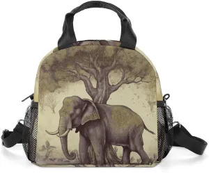 Asian Elephant with Tree Lunch Bag for Women Men Insulated Lunch Box Leakproof Lunch Tote Bag for Picnic Work Beach