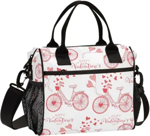 Aslsiy Lunch Bag for Women Bicycle and Hearth Balloons Insulated Lunch Box Happy Valentine's Day Lunch Tote Bag Gift for Women S