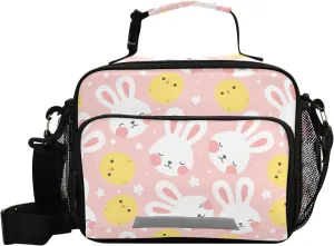 Aslsiy Lunch Bag for Women Rabbit and Chick Insulated Lunch Box Handbag with Adjustable Shoulder Strap for Office Picnic Travel
