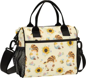 Aslsiy Lunch Bag for Women Sunflowers Honey Bees Gnomes Insulated Lunch Box Lunch Tote Bag Gift for Women S