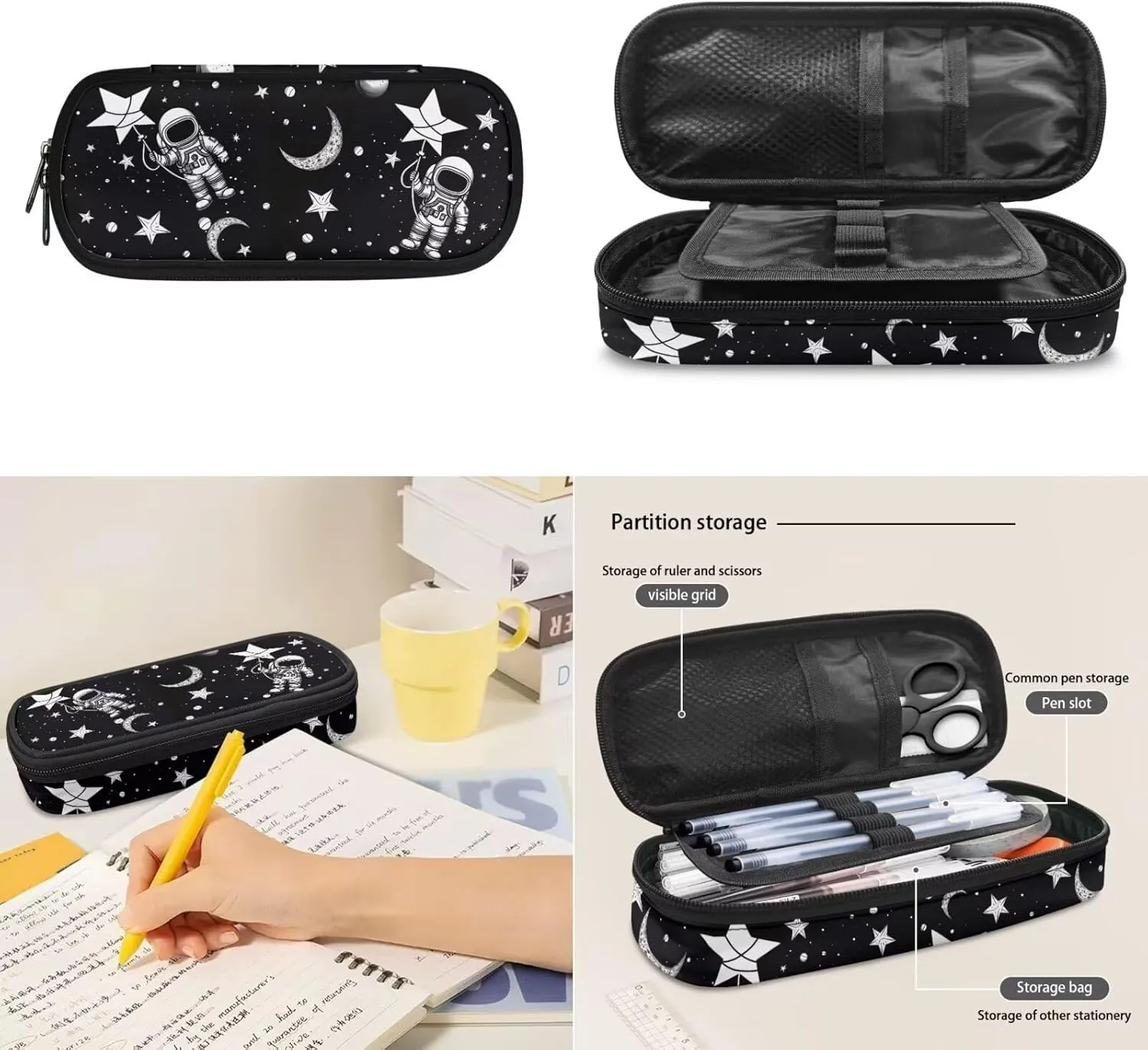 Astronauts and The Stars 3 Piece Backpack Set 17 Inch School Backpacks Girls Backpack with Lunch Bag and Pencil Case Kids 3 in 1 Bookbags School Bag Set